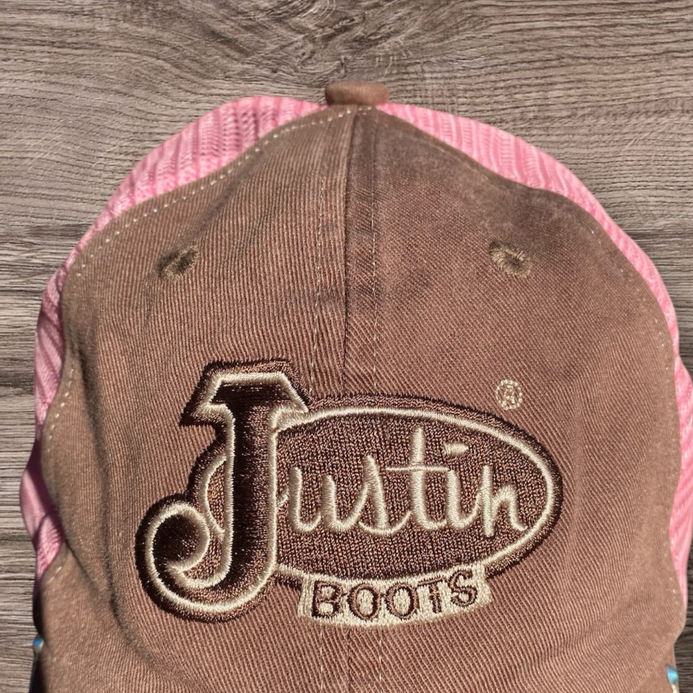 JUSTIN BOOTS WOMENS PINK AND BROWN WESTERN EMBROIDERED BEJEWELED RHINESTONE HAT - Picture 6 of 8